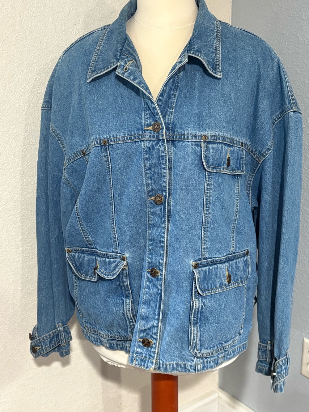 Vintage 90s Lizwear Denim Utility Jacket Large Oversized Chore Coat
